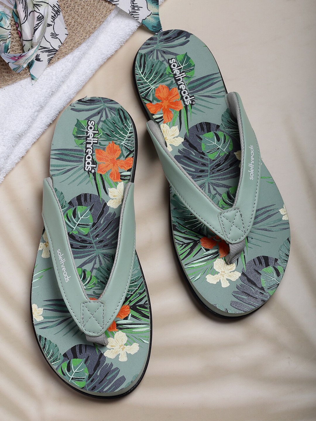 

Solethreads Women Printed Thong Flip-Flops, Green