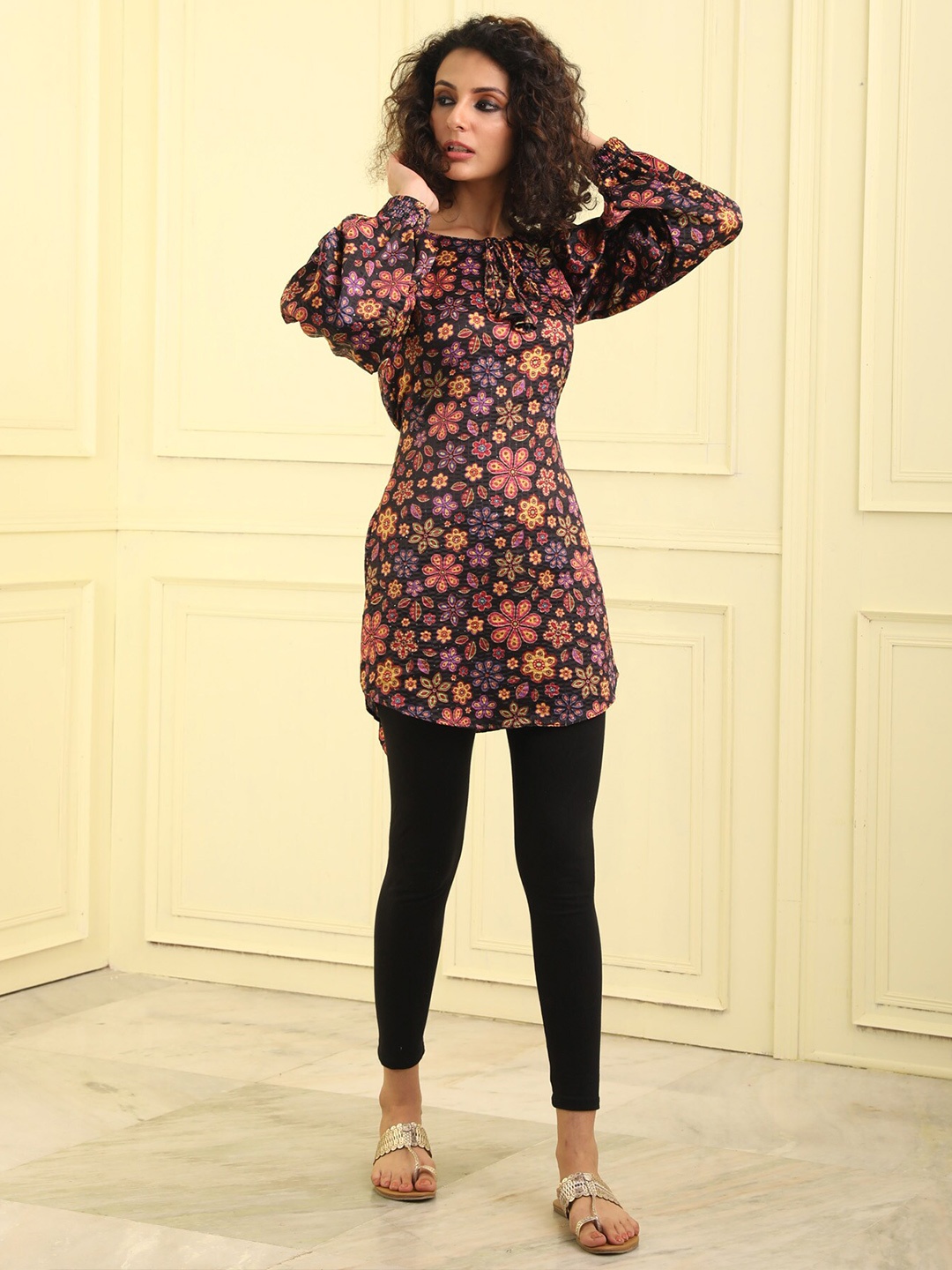

BEATITUDE Floral Printed Tunic, Black