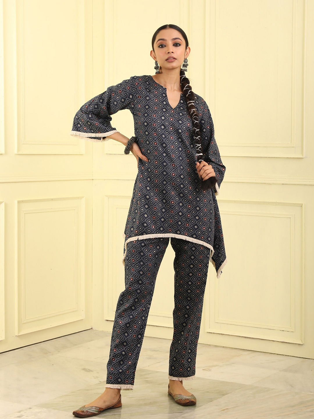 

BEATITUDE Printed Tunic, Navy blue
