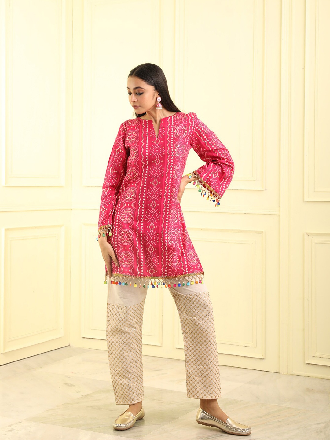 

BEATITUDE Printed Pure Cotton Kurti, Pink