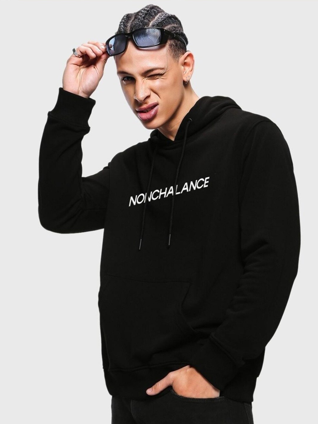 

Bewakoof Men Printed Hooded Sweatshirt, Black