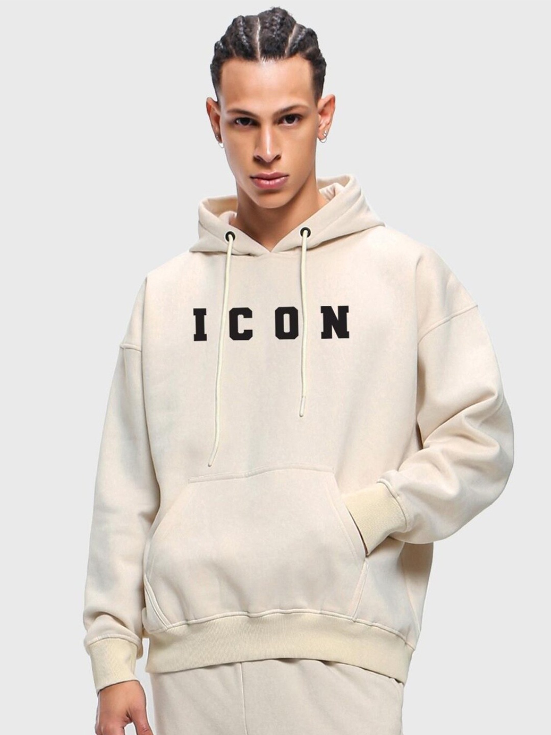 

Bewakoof Men Beige Printed Hooded Sweatshirt