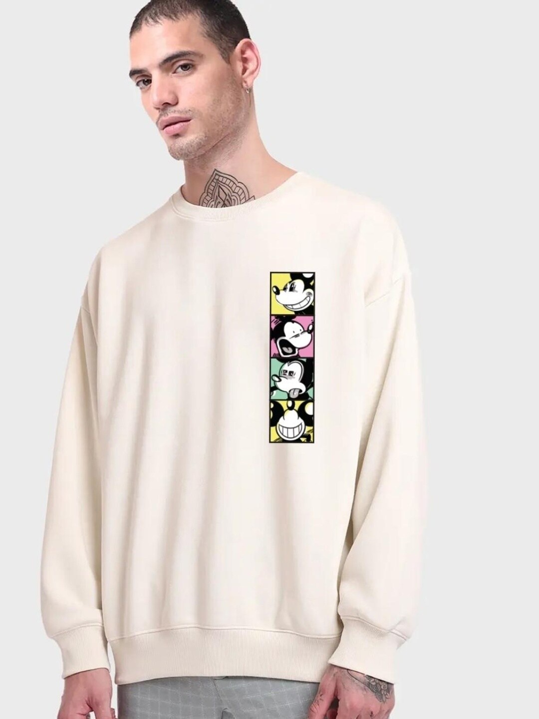 

Bewakoof Men Graphic Printed Oversized Sweatshirt, Pink