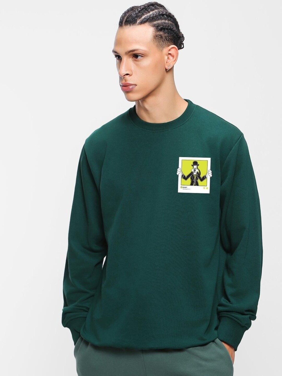 

Bewakoof Men Graphic Printed Pullover Sweatshirt, Green