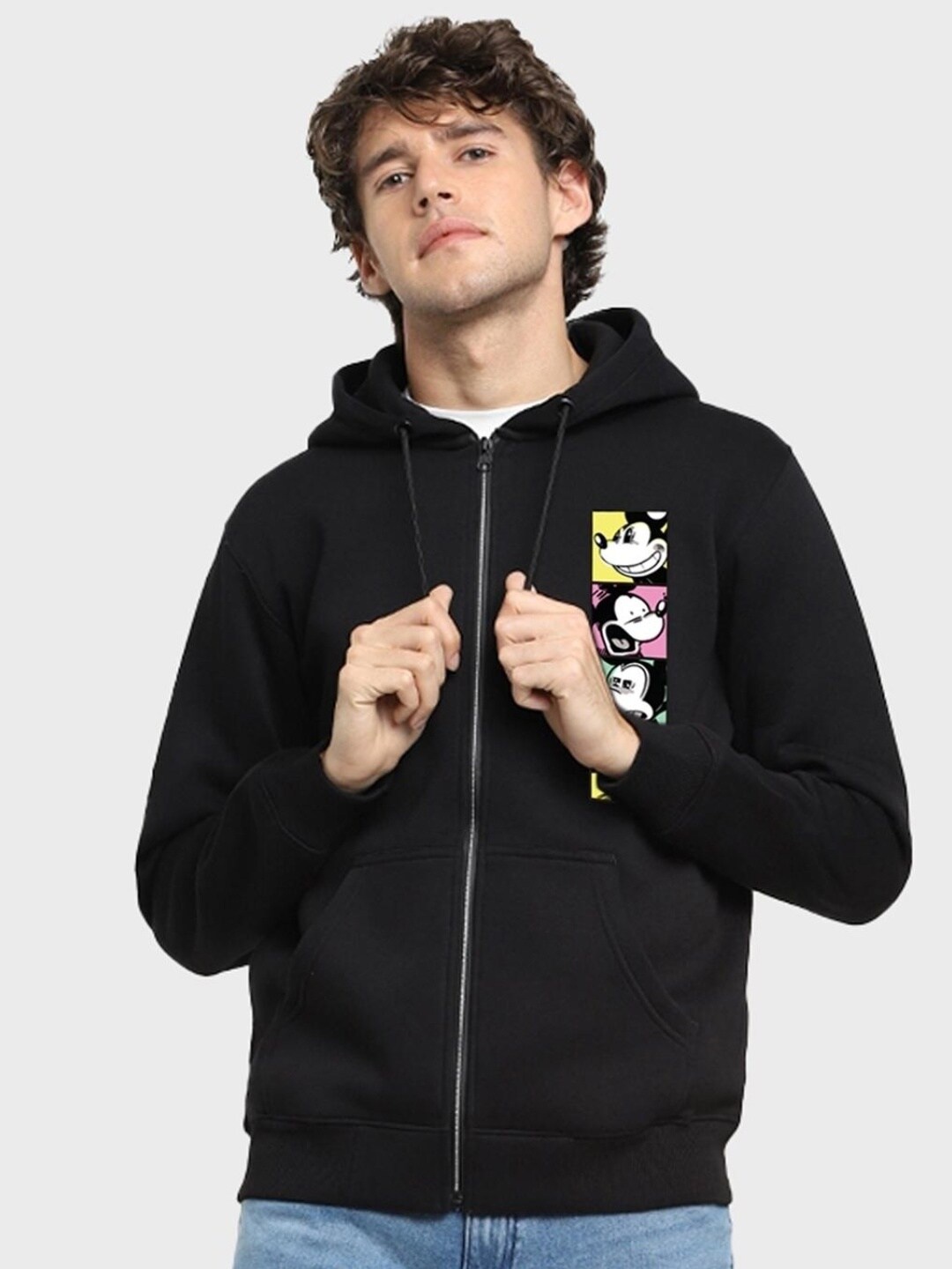 

Bewakoof Men Fleece Printed Hooded Sweatshirt, Black