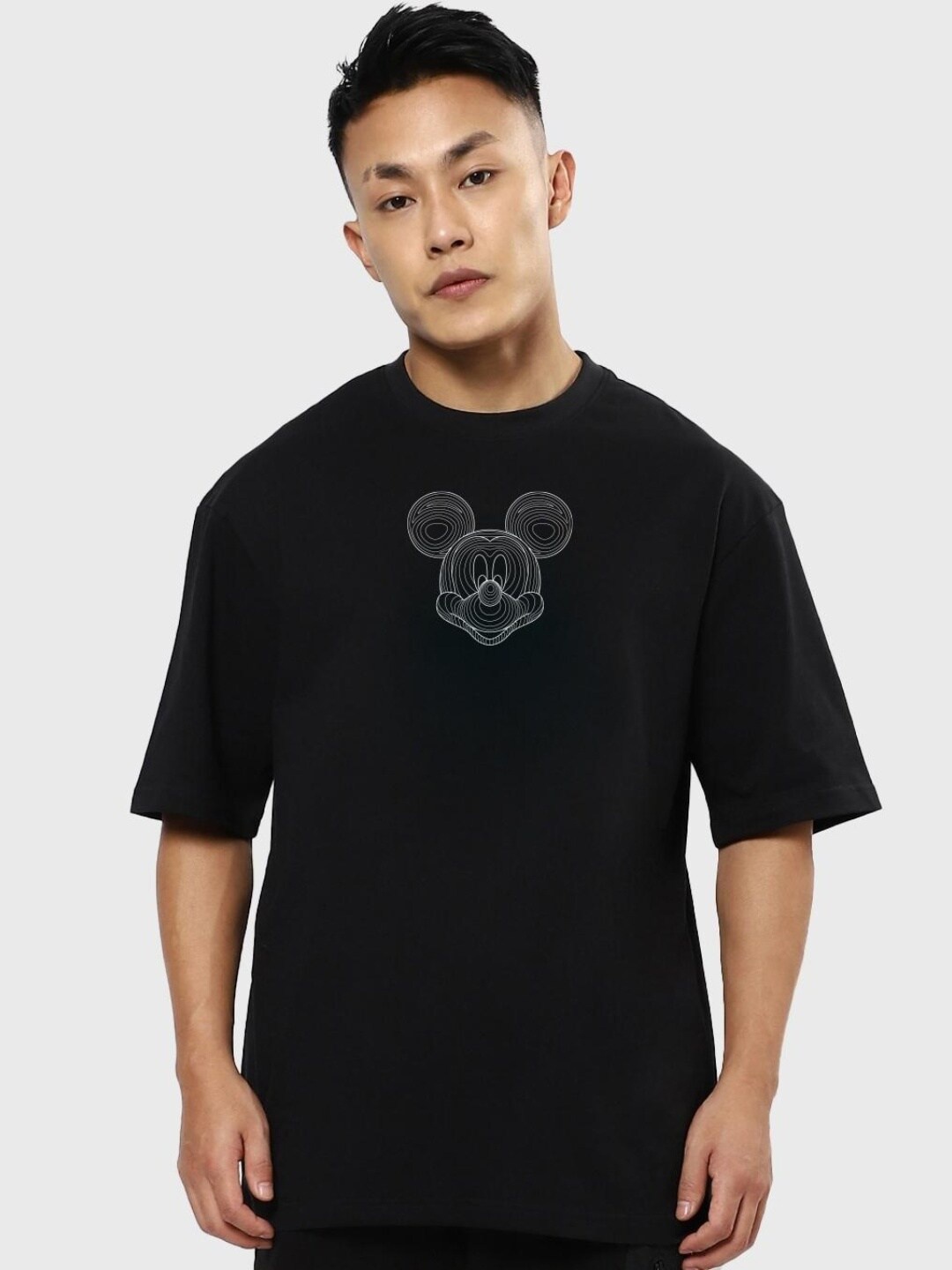 

Bewakoof Men Mickey Mouse Printed Loose T-shirt, Black