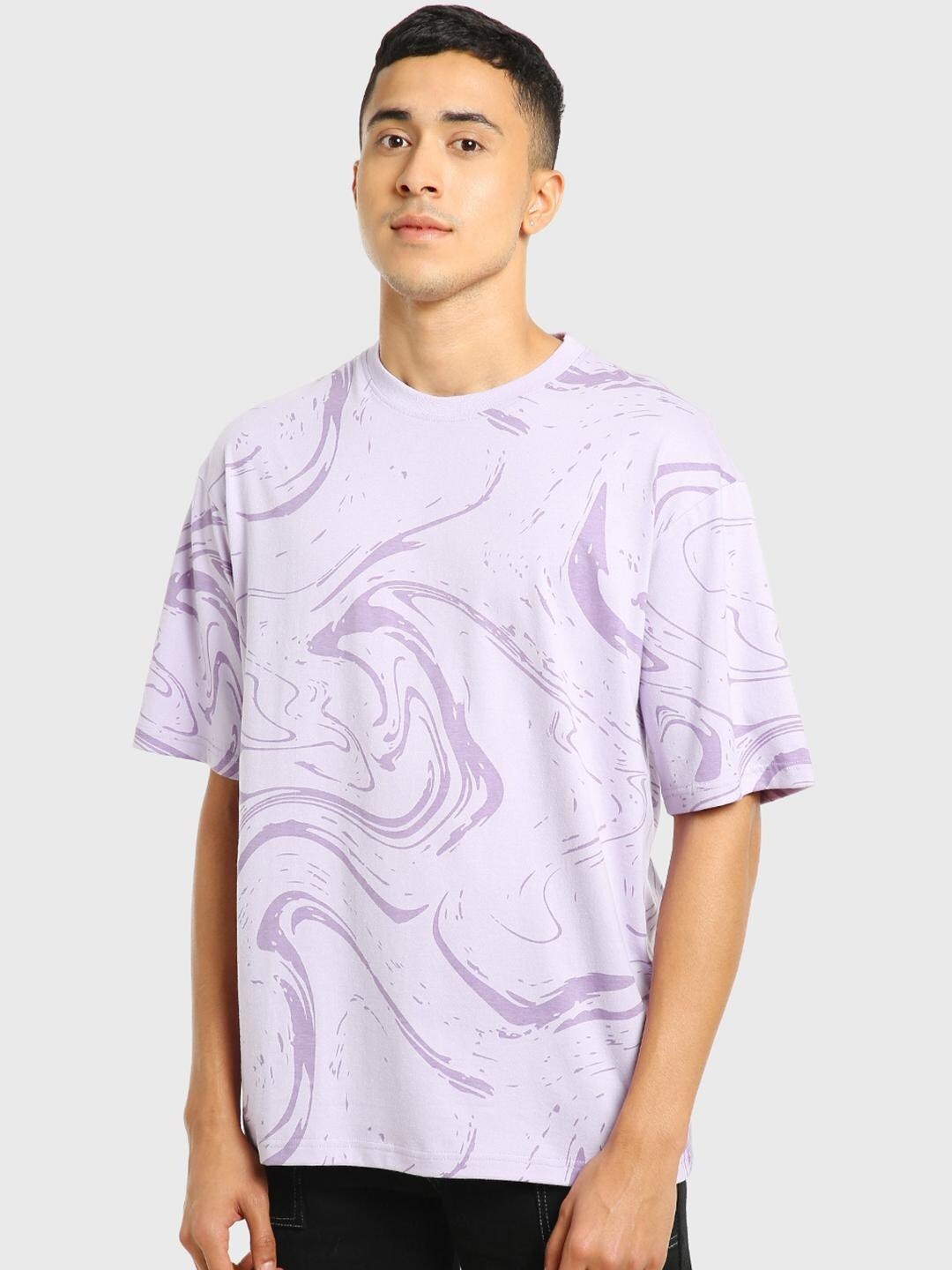 

Bewakoof Men Abstract Printed Oversize T-shirt, Purple