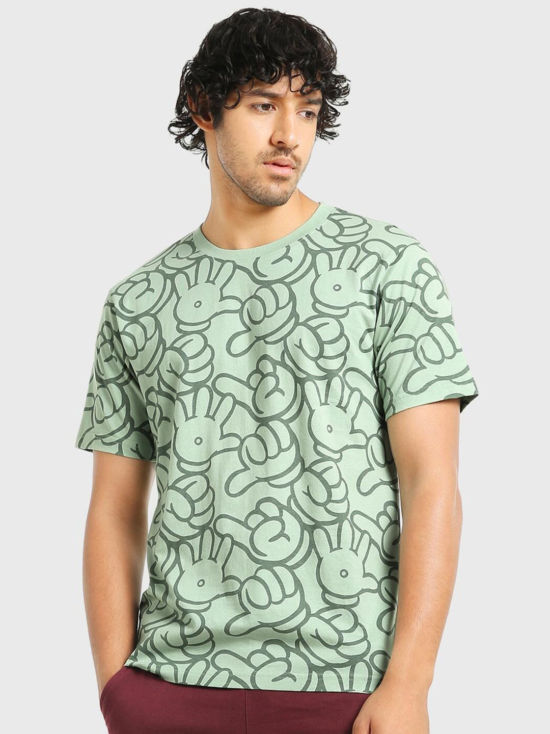 

Bewakoof Men Mickey Mouse Printed Cotton T-shirt, Green