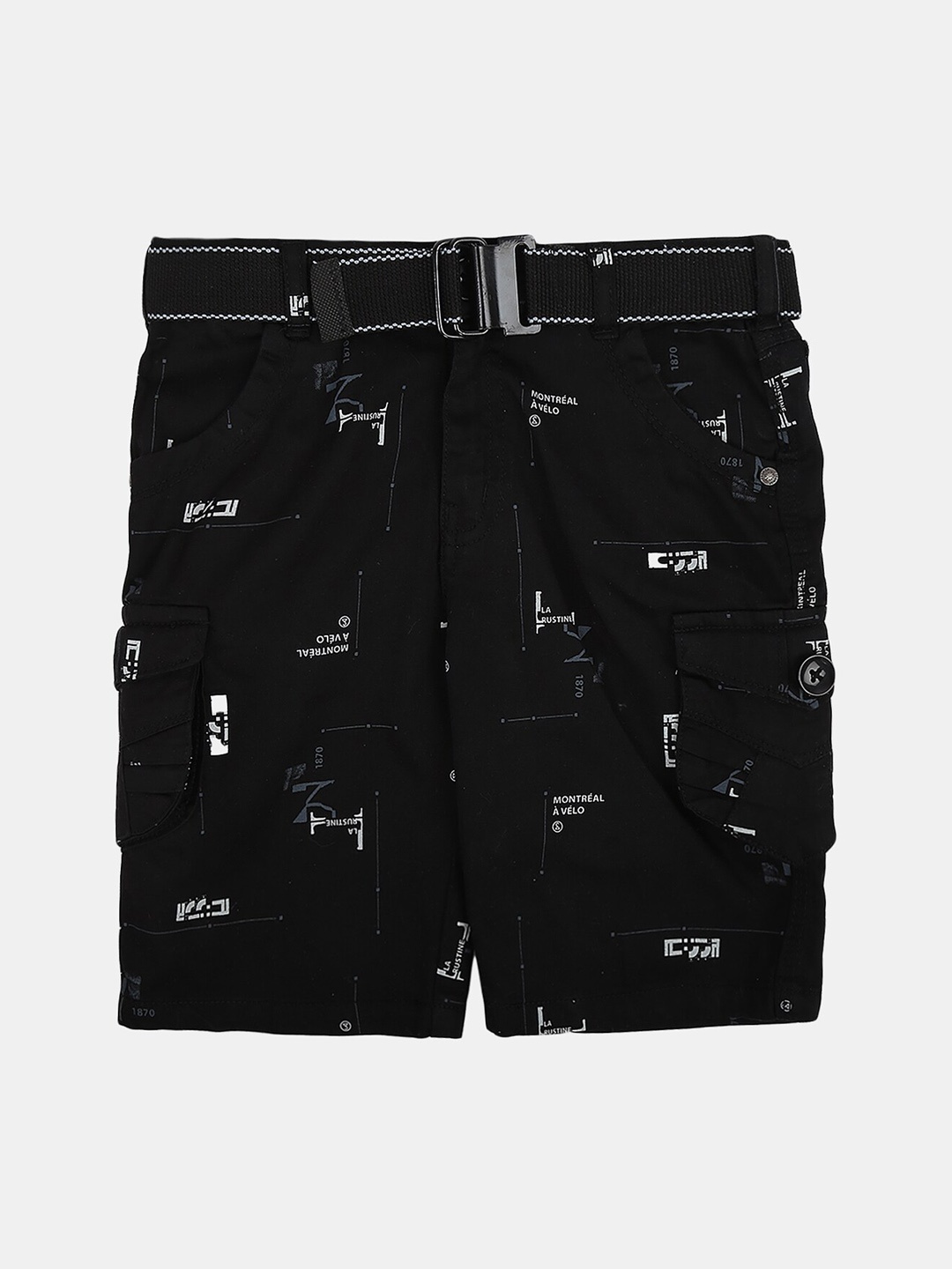 

V-Mart Boys Cotton Printed Shorts, Black