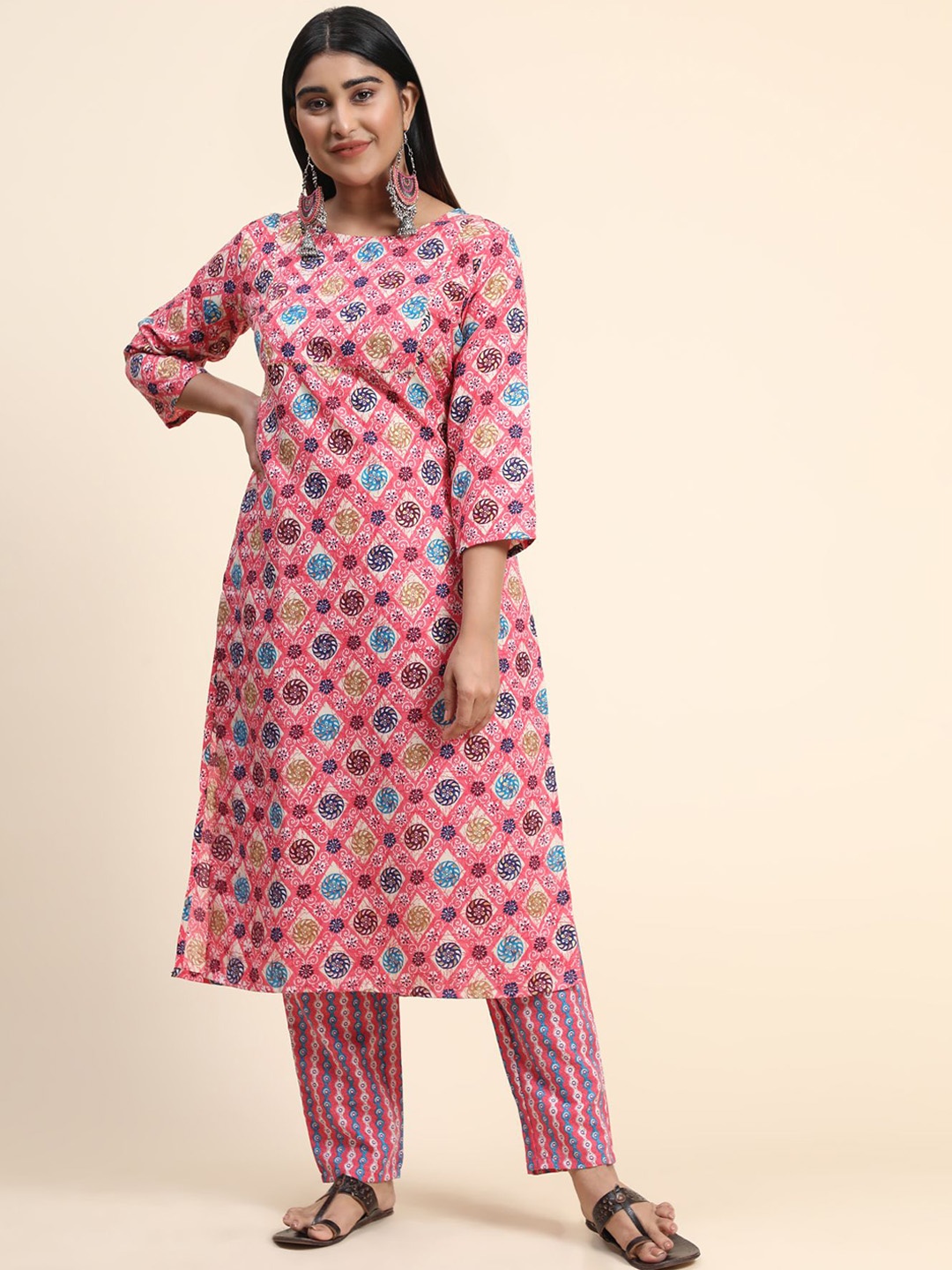 

KALINI Women Ethnic Motifs Printed Kurta with Trousers, Pink