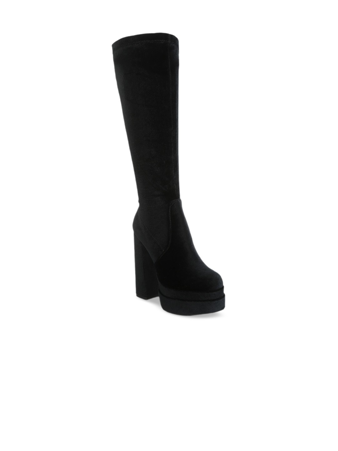 

London Rag Women High Block-Heeled Velvet Winter Boots, Black