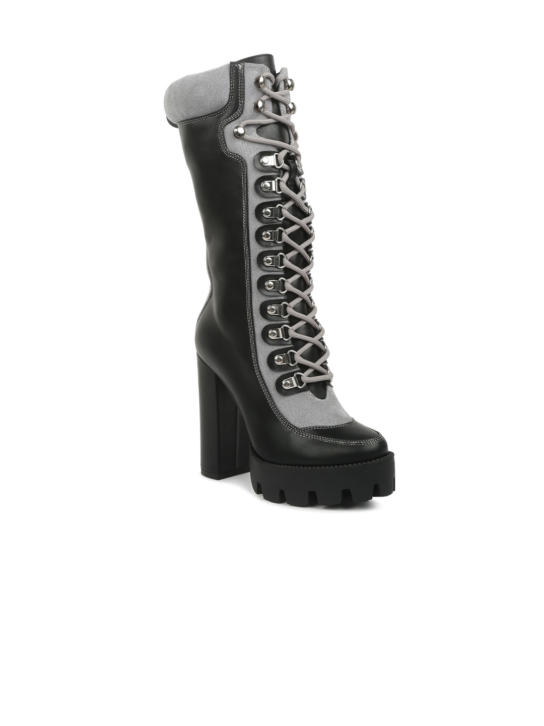 

London Rag Women Colourblocked Heeled Regular Boots, Black