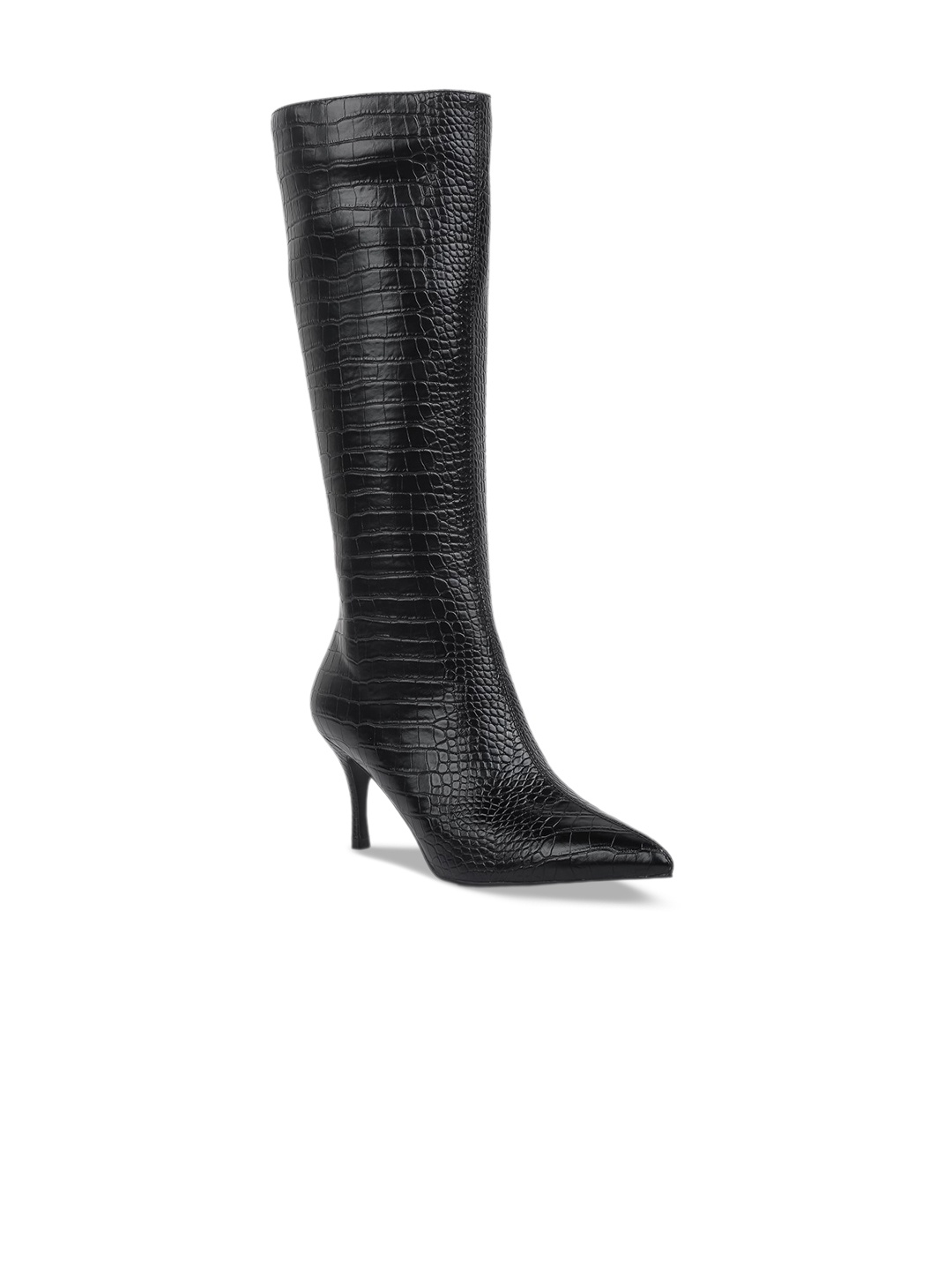 

London Rag Women Textured Heeled Regular Boots, Black