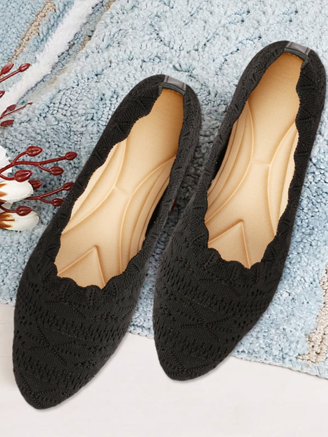

sneakers villa Women Woven Design Ballerinas, Black