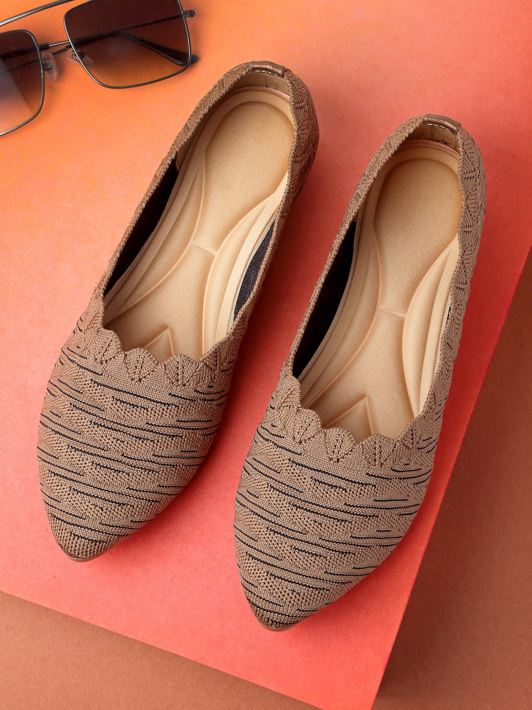 

sneakers villa Women Woven Design Ballerinas, Beige