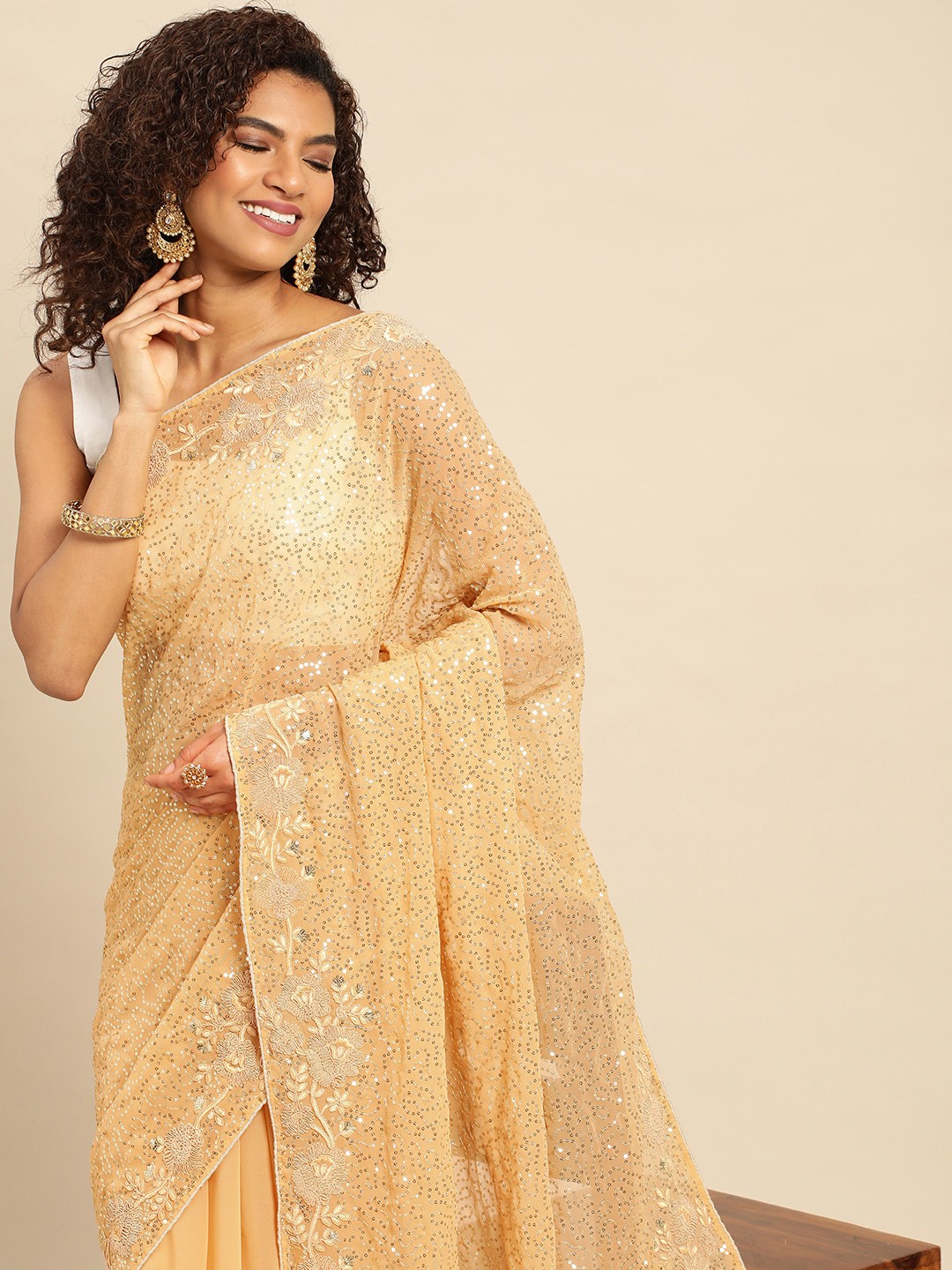 

Mitera Embellished Sequinned Heavy Work Saree, Yellow
