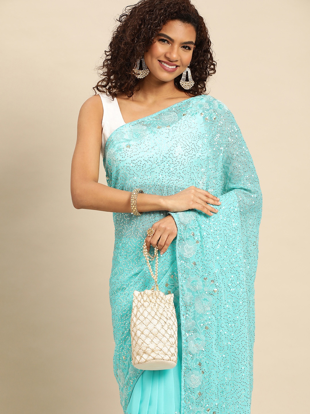 

Mitera Embellished Sequinned Heavy Work Saree, Blue