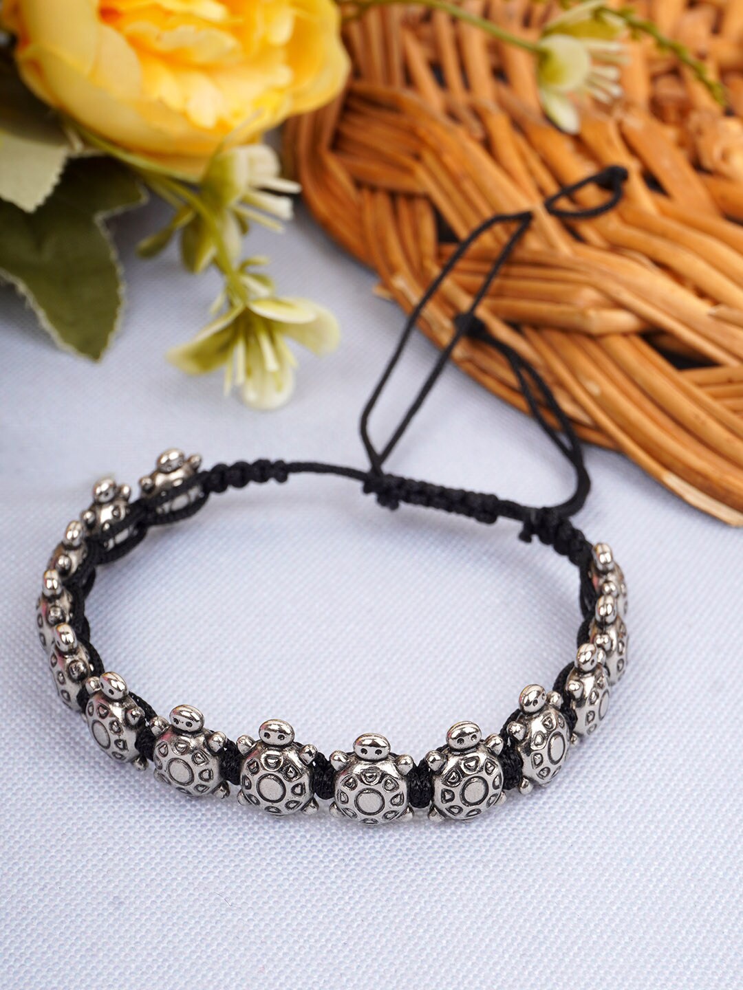 

Urmika Threaded & Beaded Anklet, Silver