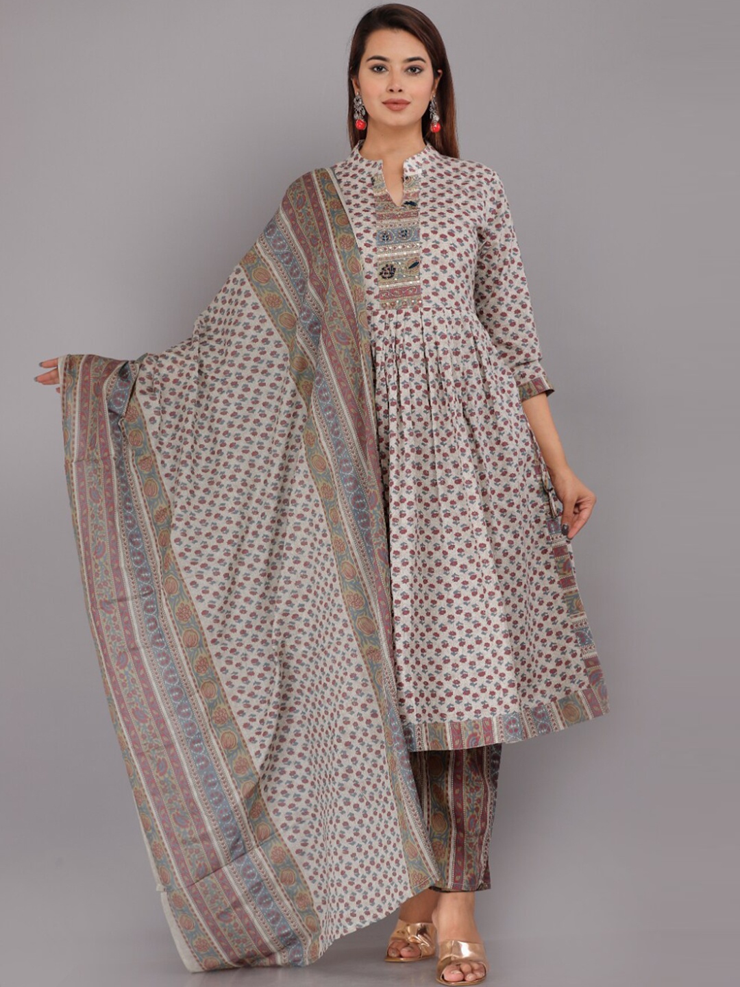 

KALINI Women Floral Printed Kurta With Trousers & Dupatta, Grey