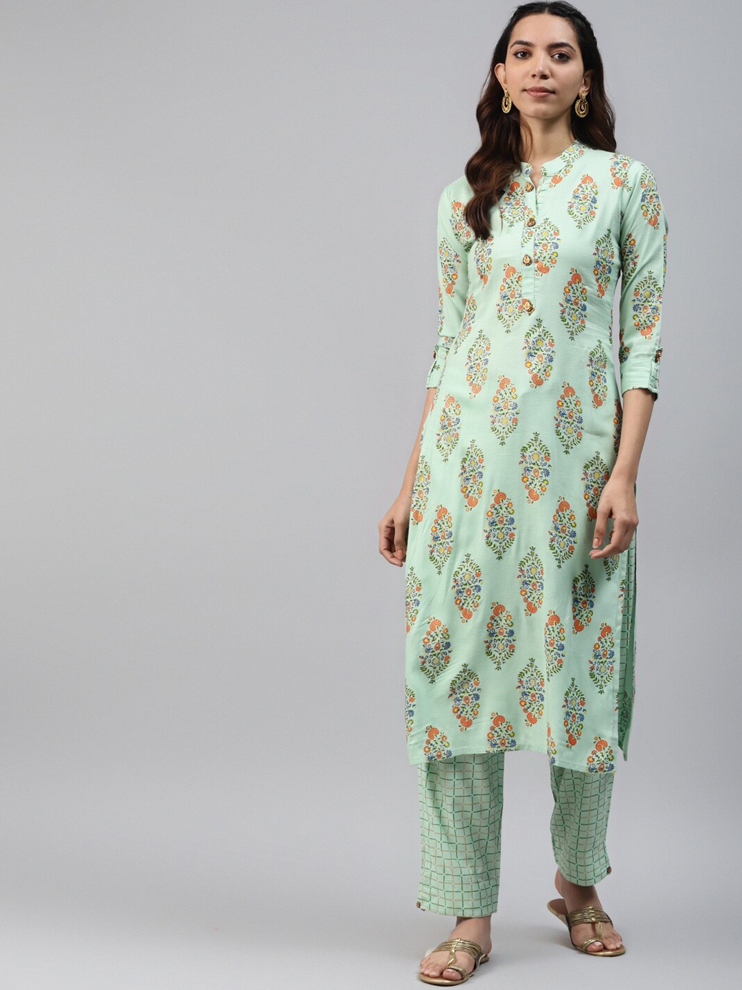 

KALINI Women Floral Printed Kurta with Trousers, Green