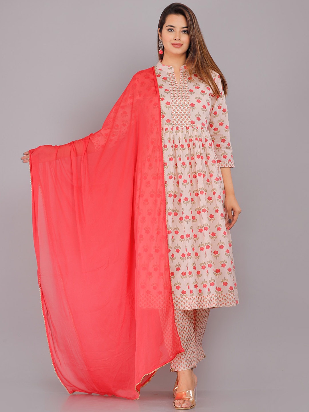 

KALINI Women Floral Printed Kurta with Trousers & With Dupatta, Pink
