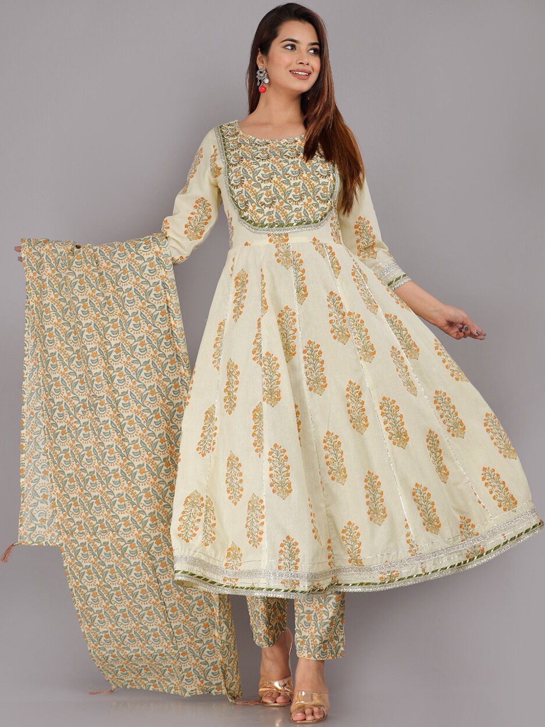 

KALINI Women Ethnic Motifs Printed Kurta with Trousers & Dupatta, Beige