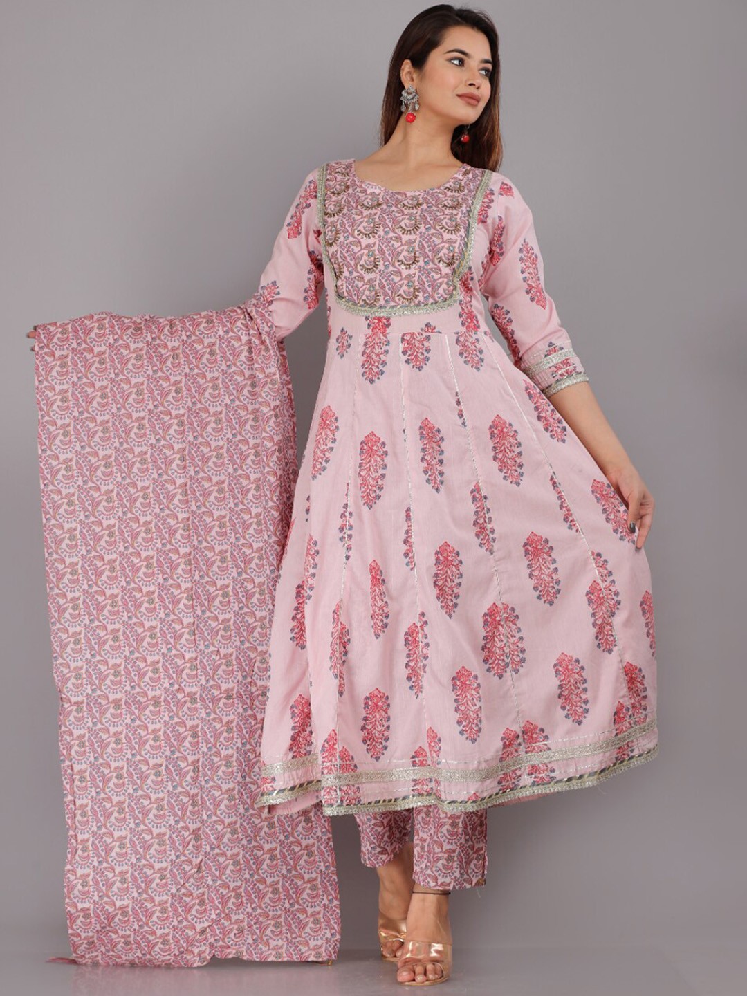 

KALINI Ethnic Motifs Printed Sequinned Kurta with Trousers & Dupatta, Pink