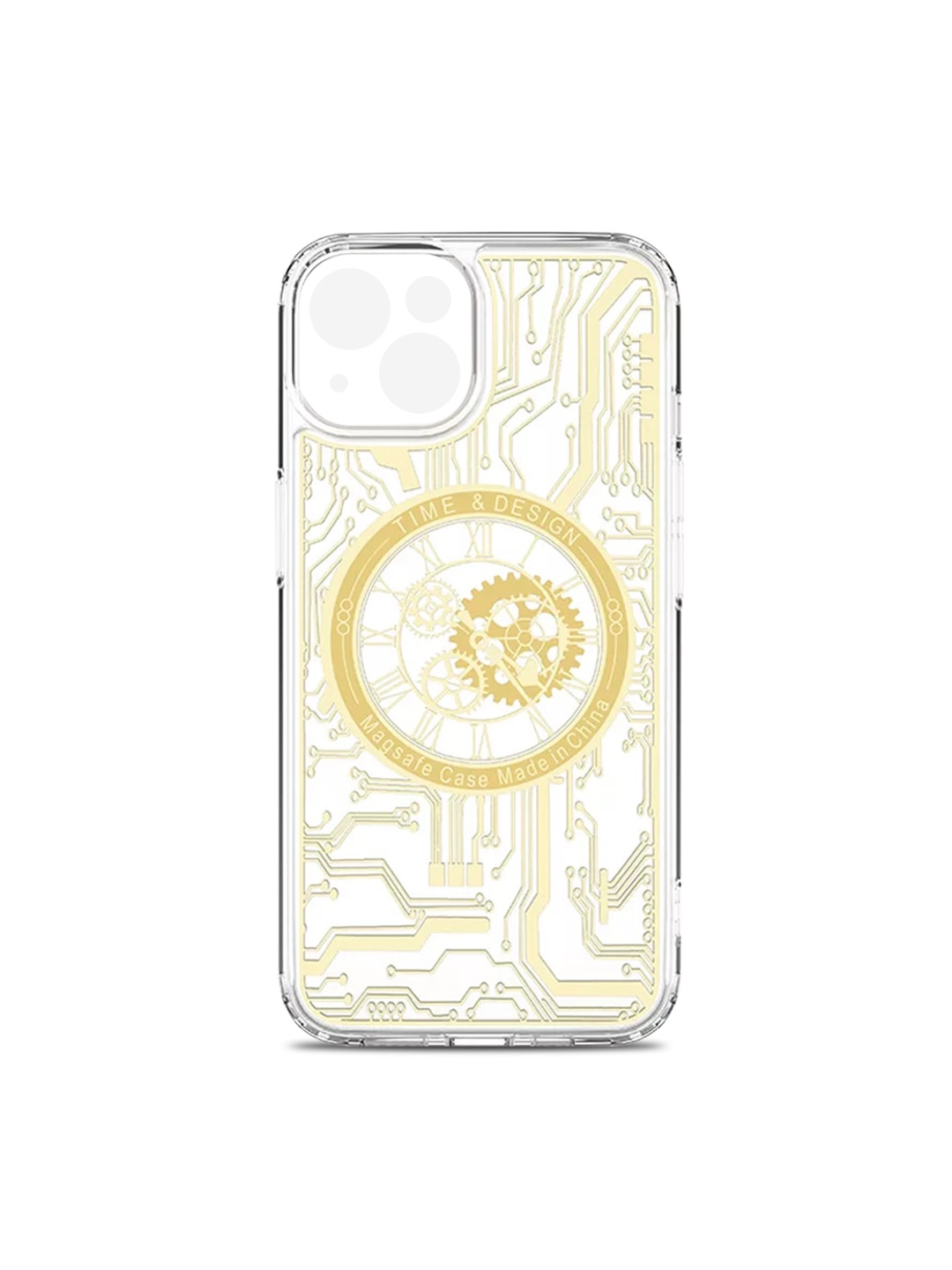 

TREEMODA Mechanical Gold Luxury Airbag Anti Drop Impact iPhone 13 Back Case, Transparent