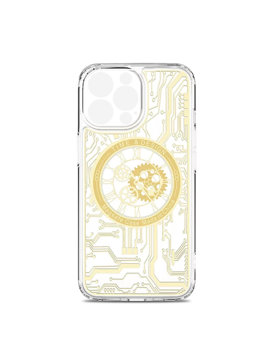 

TREEMODA Mechanical Gold Luxury Printed Airbag Anti Drop Impact iPhone 13 Pro Back Case, Transparent