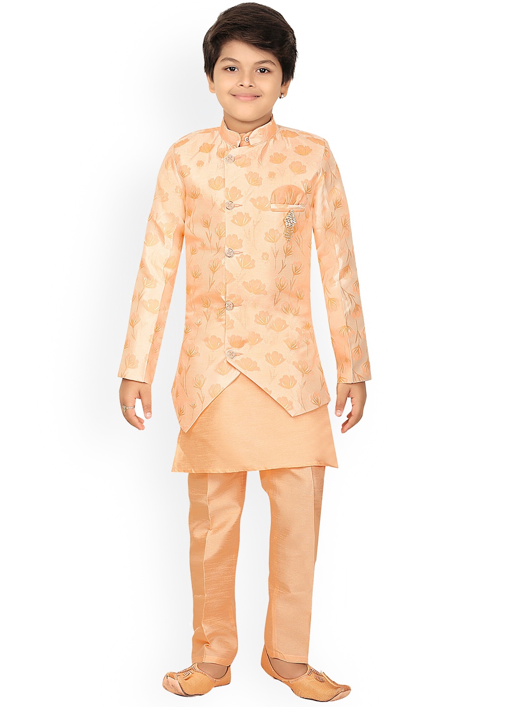 

ahhaaaa Boys Woven Design Asymmetric Sherwani Set, Red