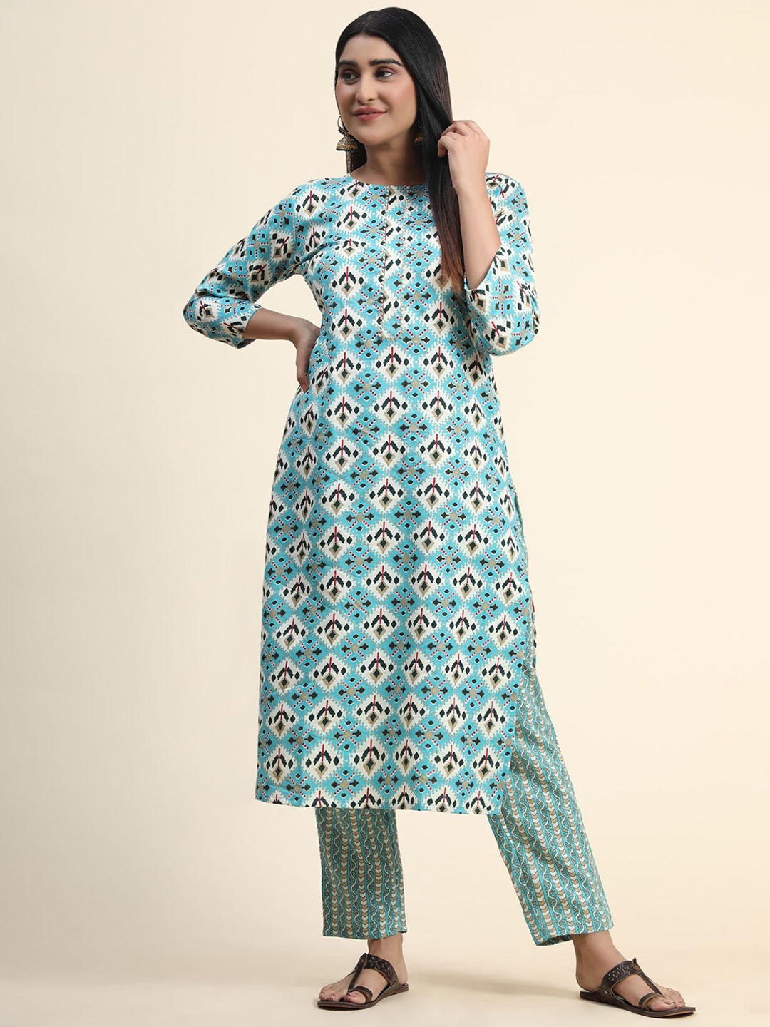 

KALINI Ethnic Motifs Printed Kurti with Pyjamas, Blue