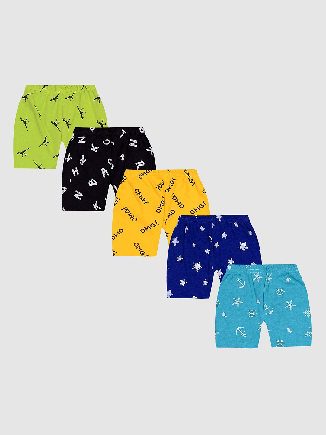 

KUCHIPOO Kids Pack Of 5 Conversational Printed Shorts, Multi