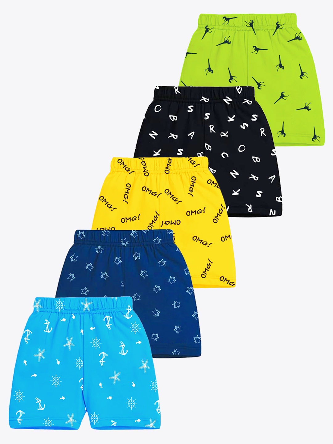 

KUCHIPOO Kids Pack Of 5 Conversational Printed Shorts, Multi