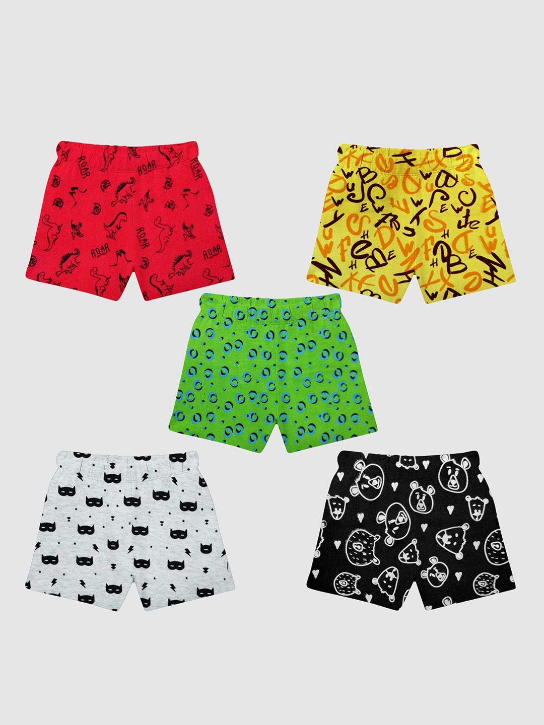 

KUCHIPOO Kids Pack of 5 Conversational Printed Shorts, Red