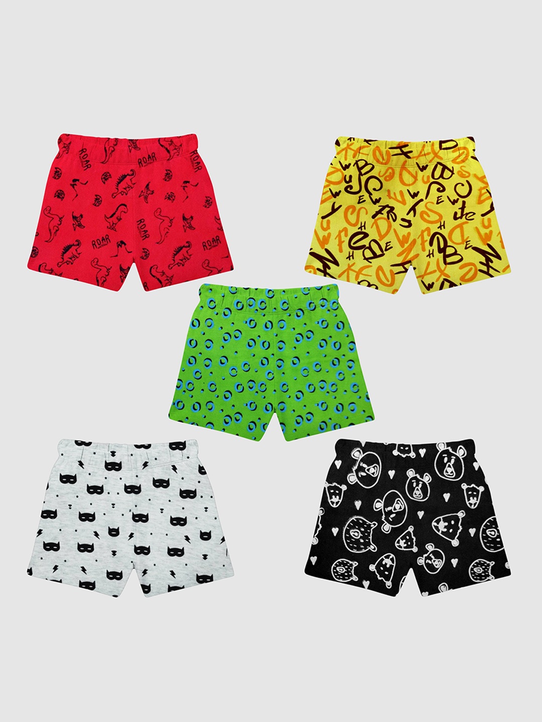 

KUCHIPOO Kids Pack of 5 Conversational Printed Shorts, Red