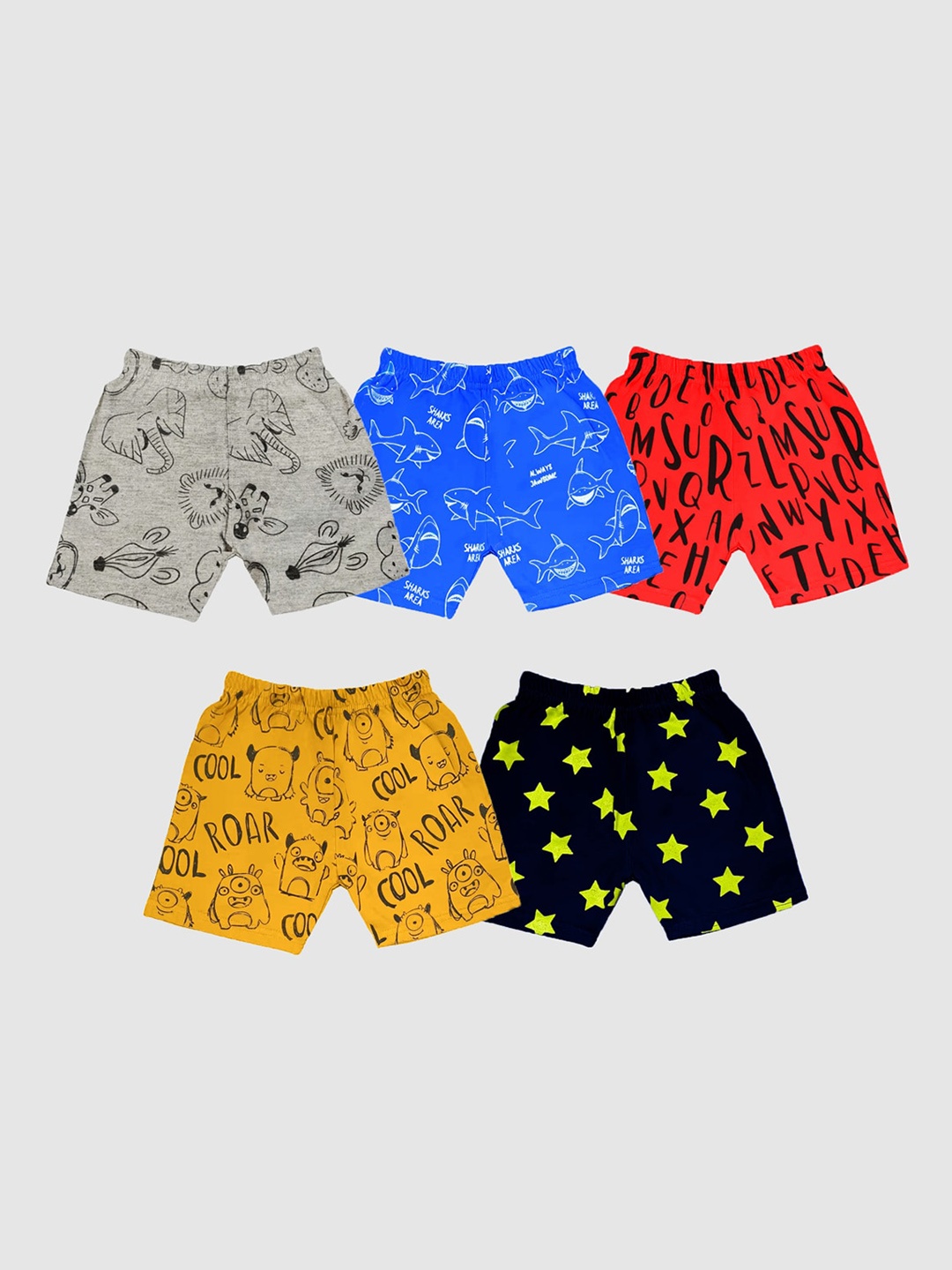 

KUCHIPOO Kids Pack of 5 Printed Shorts, Multi