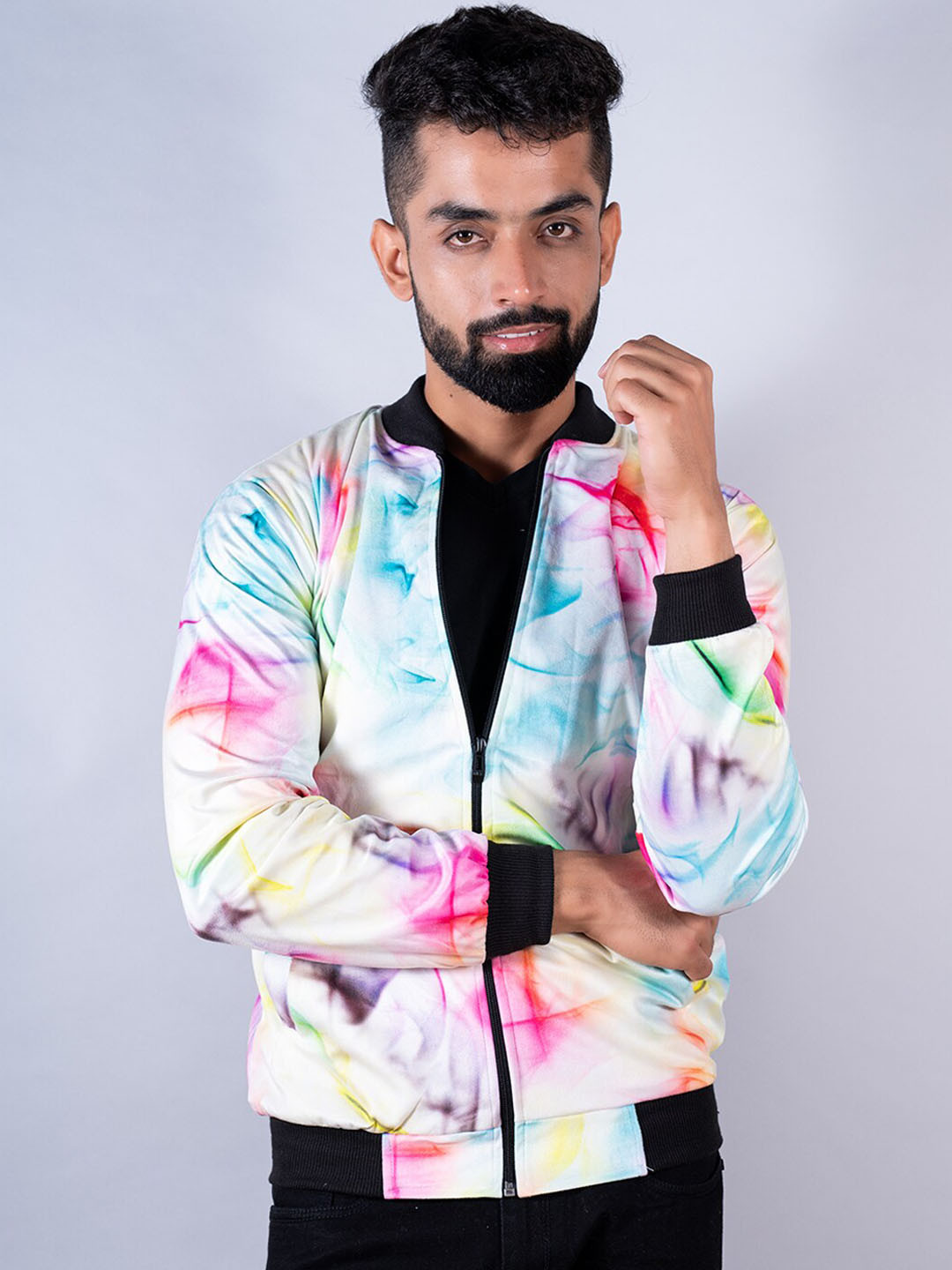 

Tistabene Men Printed Lightweight Cotton Bomber Jacket, White