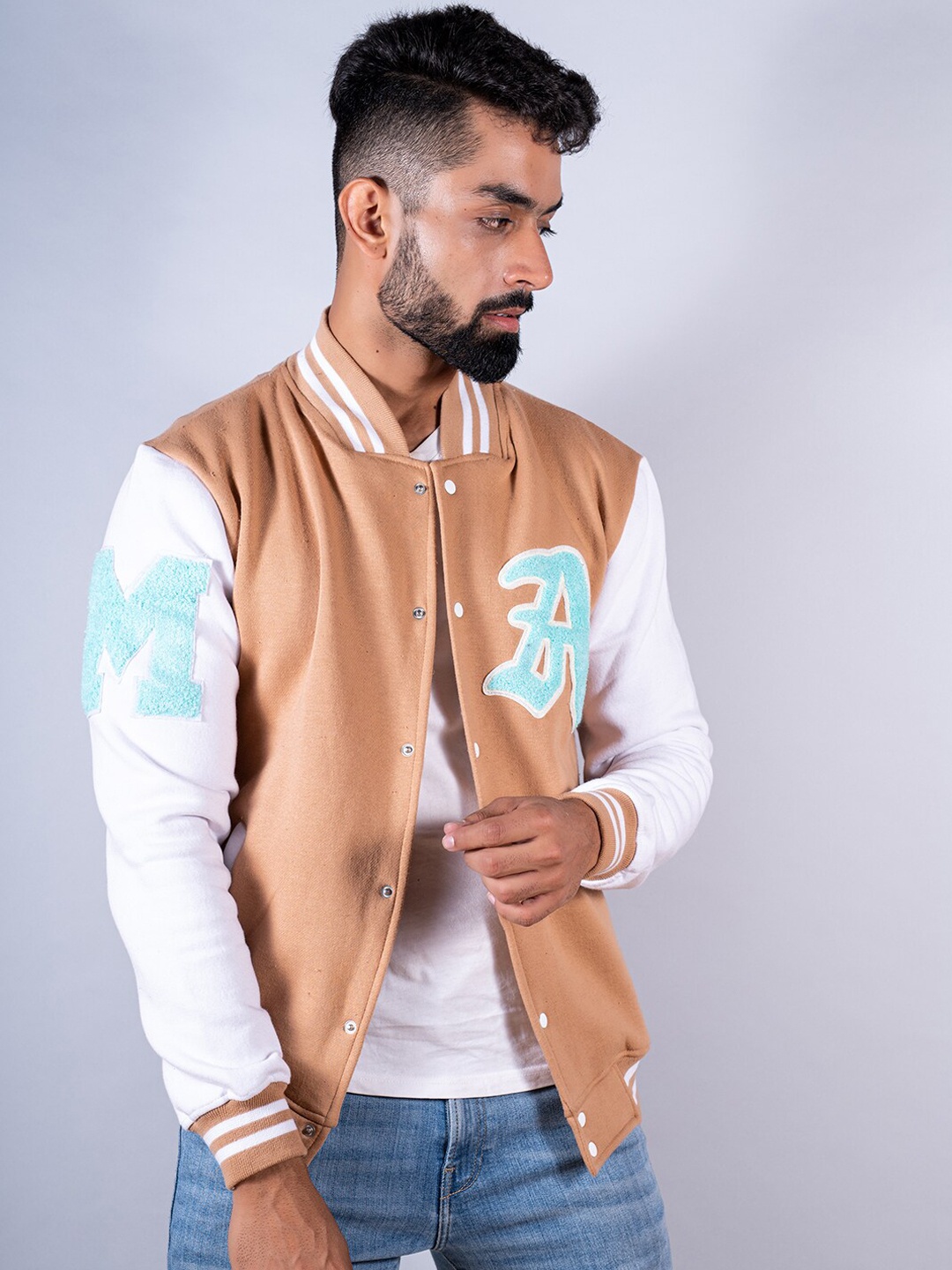 

Tistabene Men Cotton Lightweight Varsity Jacket, Beige