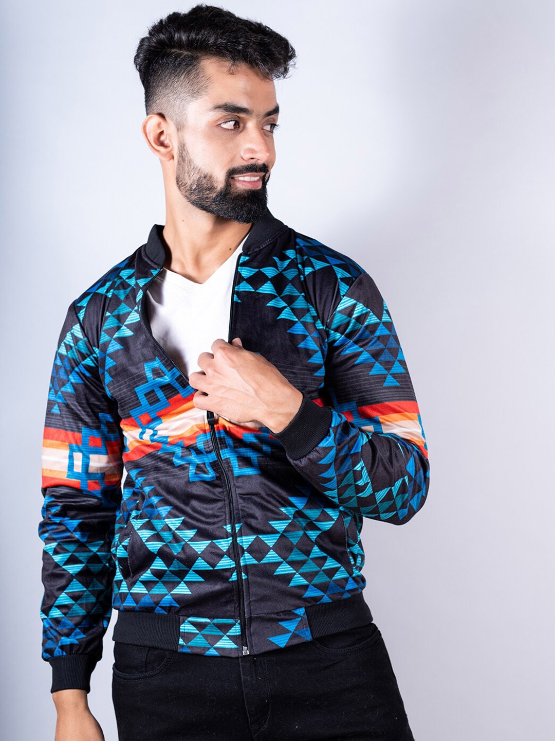 

Tistabene Men Geometric Lightweight Cotton Sporty Jacket, Black