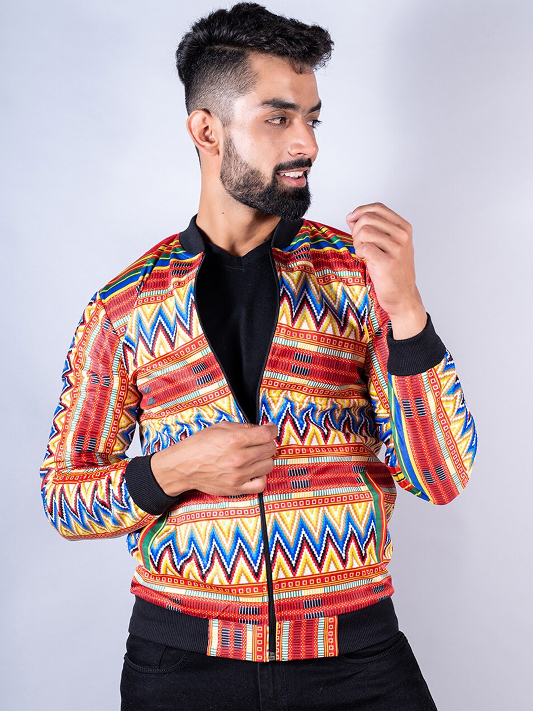 

Tistabene Men Geometric Lightweight Cotton Bomber Jacket, Orange