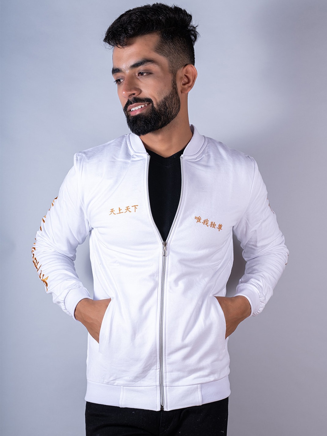 

Tistabene Men Typography Lightweight Cotton Bomber Jacket, White