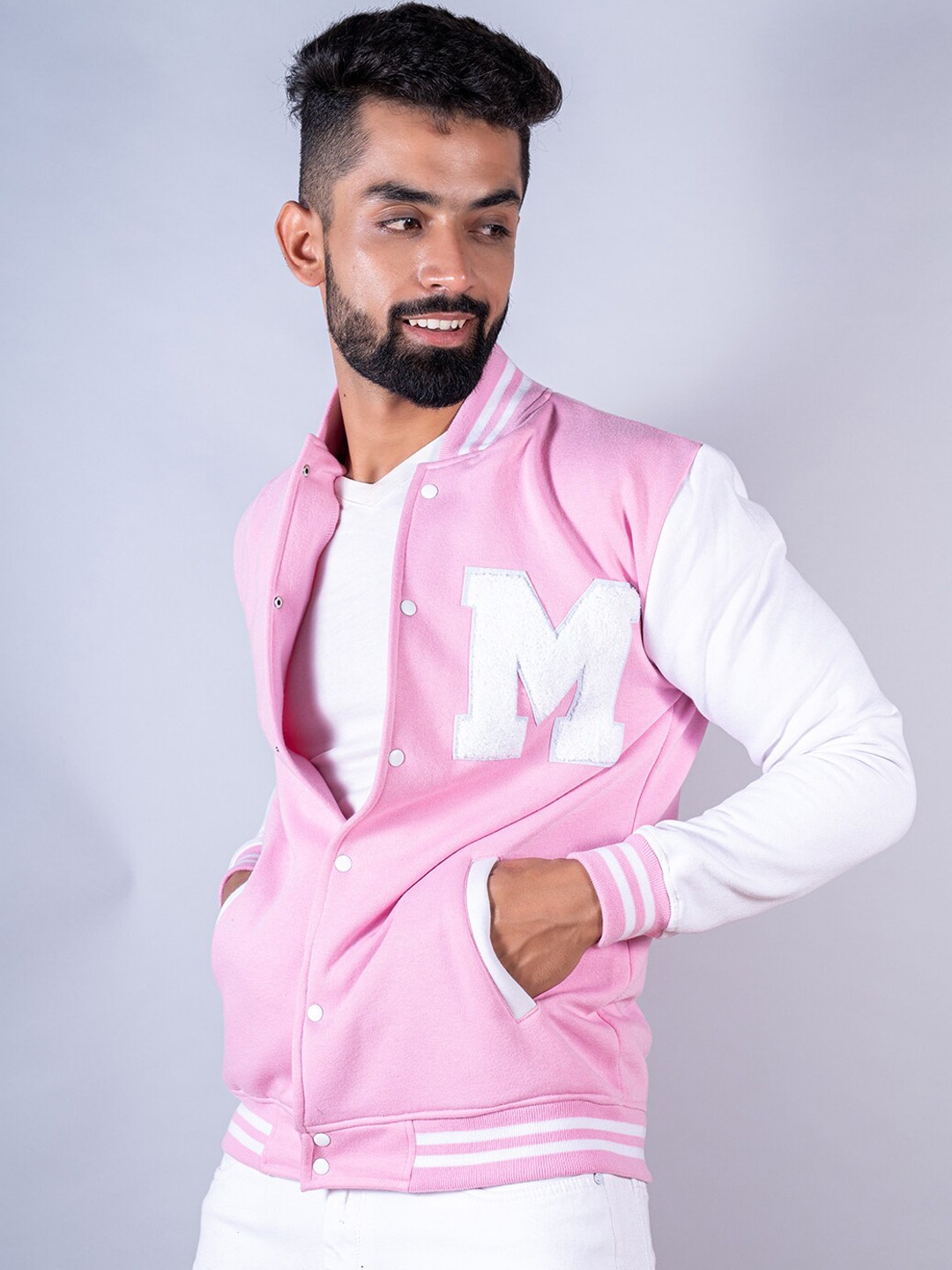

Tistabene Men Typography Lightweight Cotton Bomber Jacket, Pink