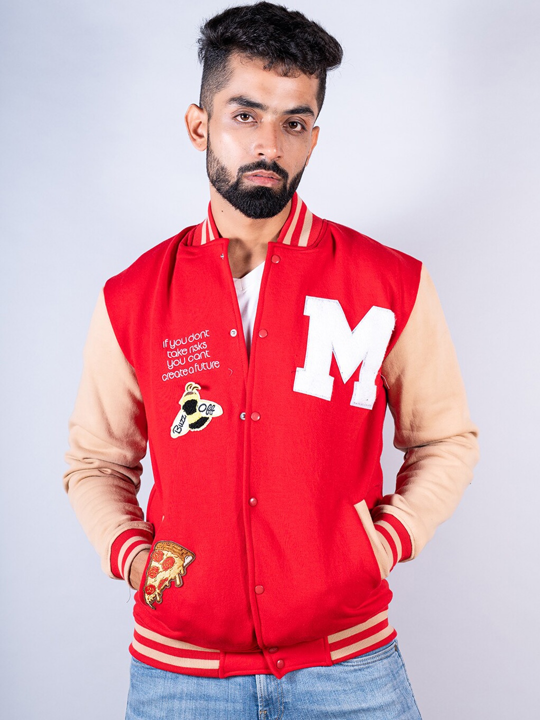 

Tistabene Men Cotton Lightweight Varsity Jacket, Red