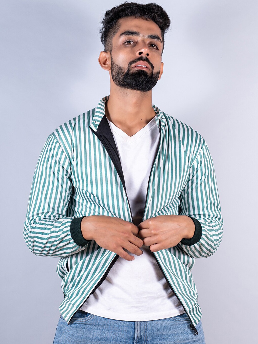 

Tistabene Men Striped Lightweight Bomber Jacket, Green