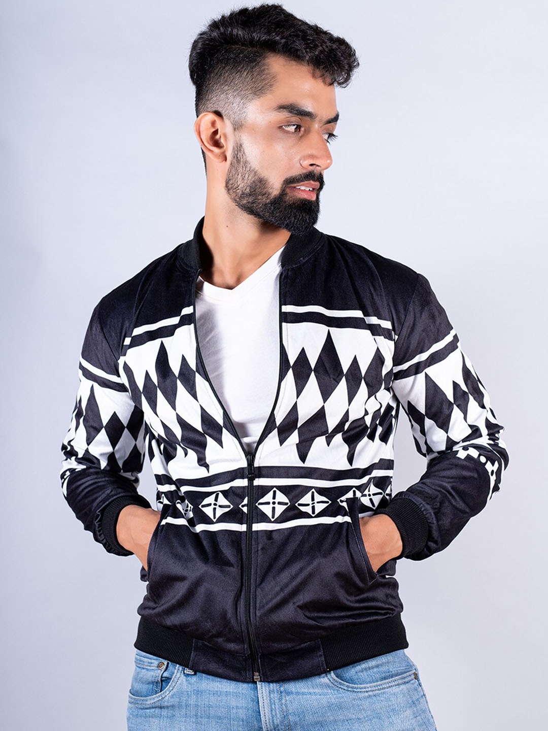 

Tistabene Men Geometric Lightweight Bomber Jacket, Navy blue