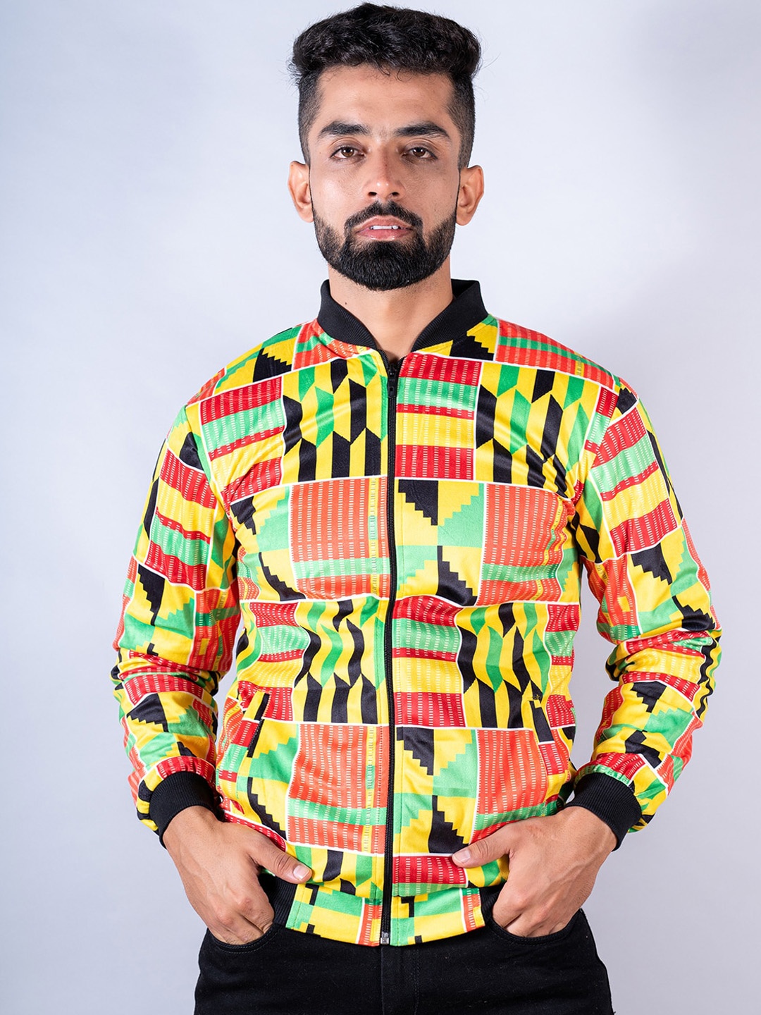 

Tistabene Men Geometric Lightweight Bomber Jacket, Sea green
