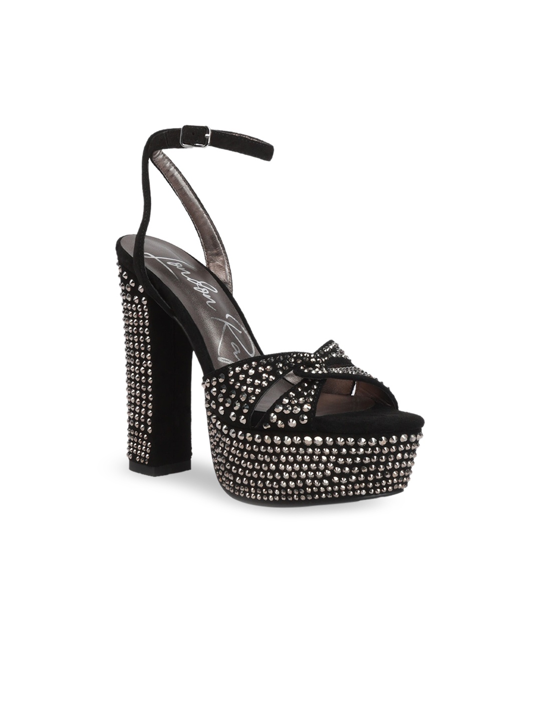

London Rag Embellished Suede Platform Sandals Heels, Black