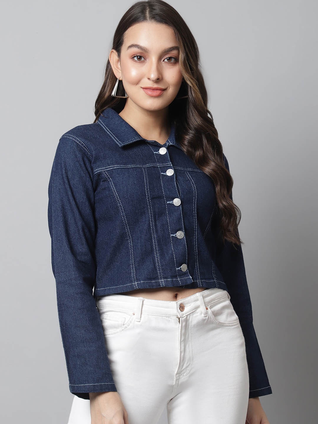 

River Of Design Jeans Women Crop Denim Jacket, Navy blue