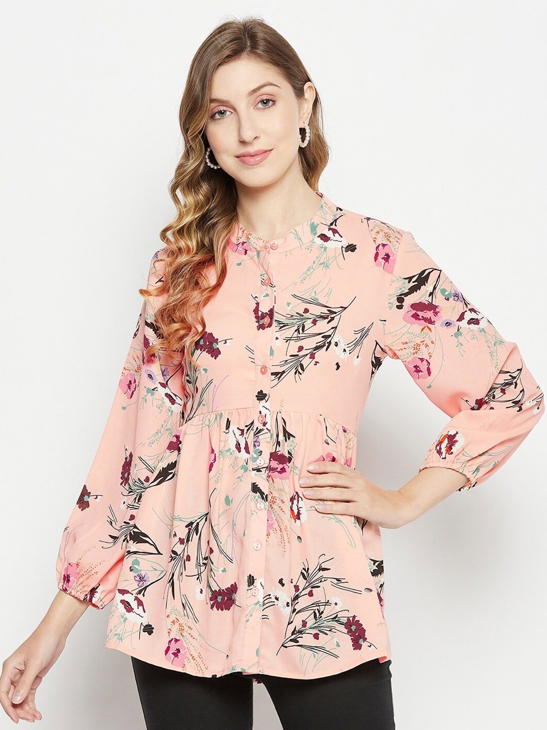 

Ruhaans Floral Print Georgette Top, Beige