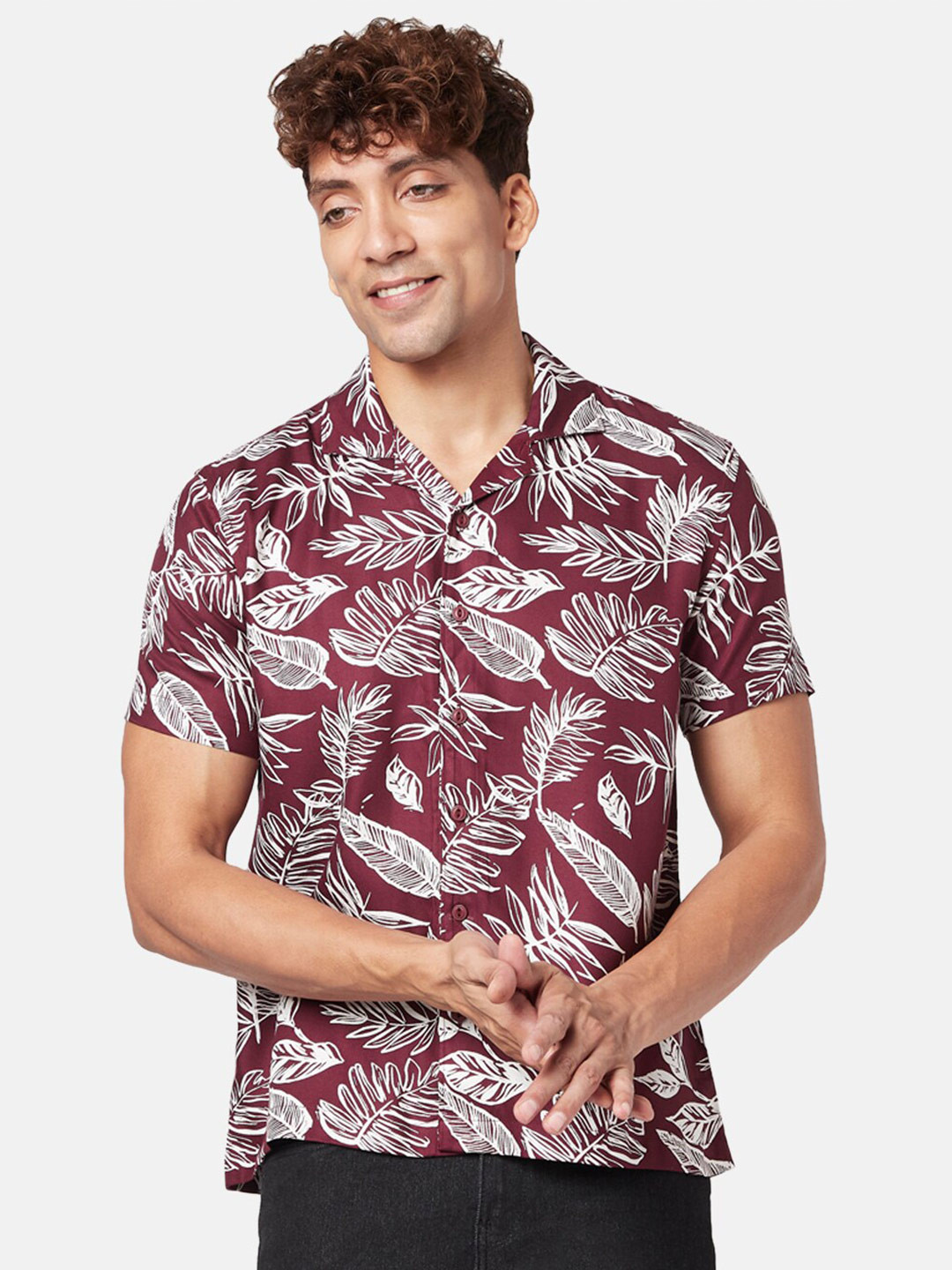 

People Men Slim Fit Floral Printed Casual Shirt, Magenta